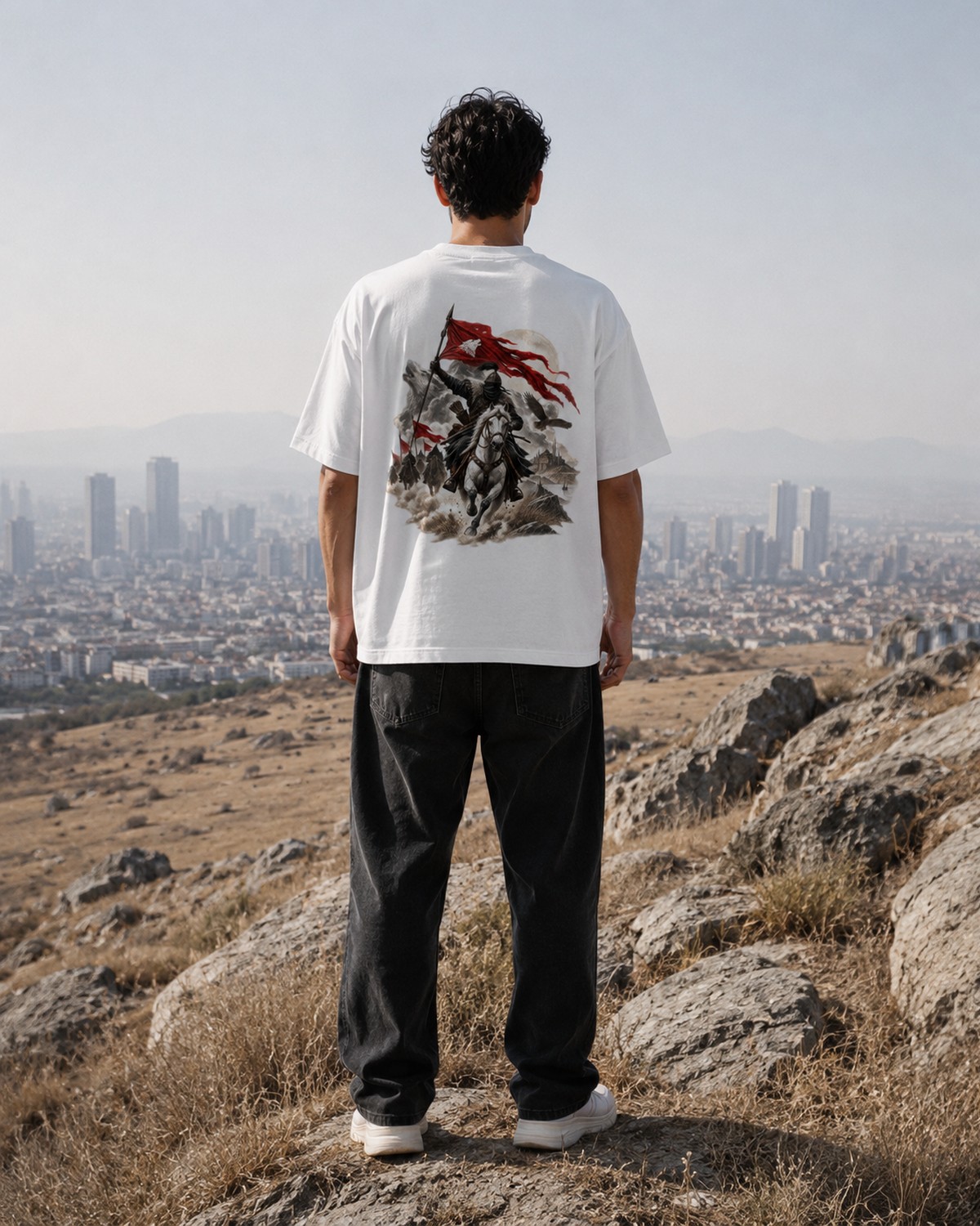 AKINCI erkek sırt baskılı oversize tişört — 3
