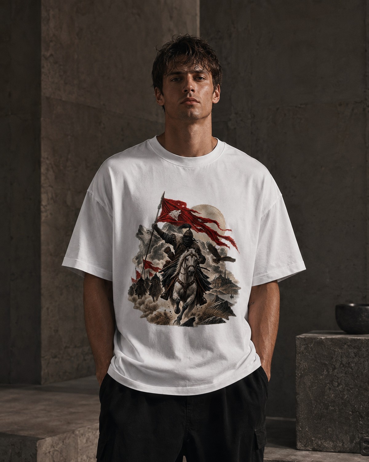 AKINCI erkek ön baskılı oversize tişört — 2