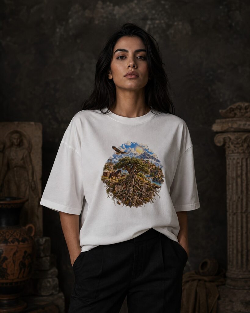 KÖK tişört giyen kadın model