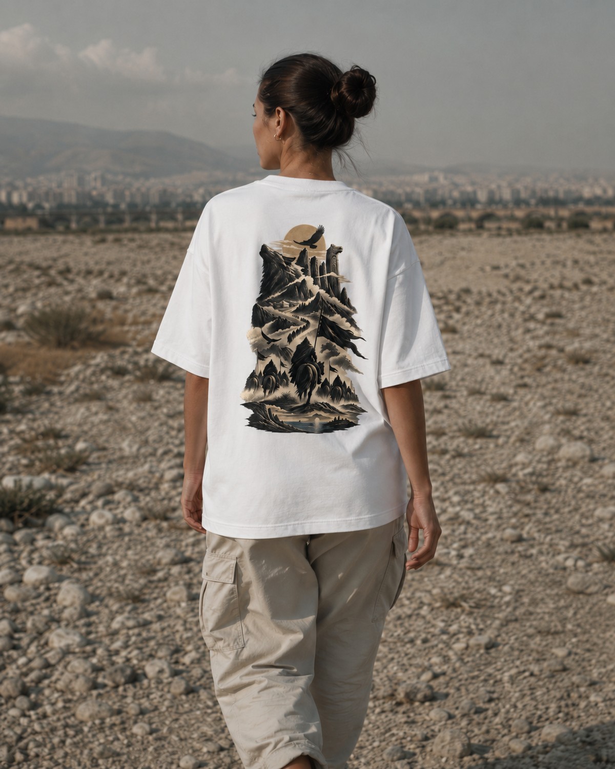 KÖMEN kadın sırt baskılı oversize tişört — 3
