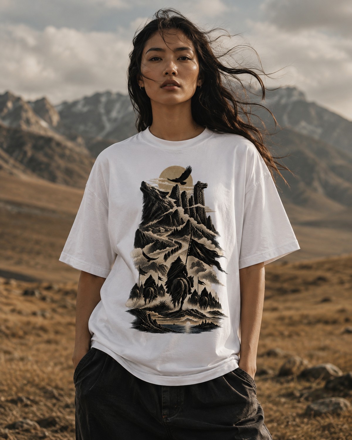 KÖMEN kadın ön baskılı oversize tişört — 2