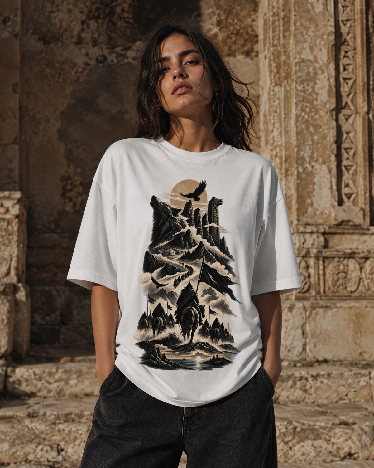 KÖMEN kadın ön baskılı oversize tişört — 3