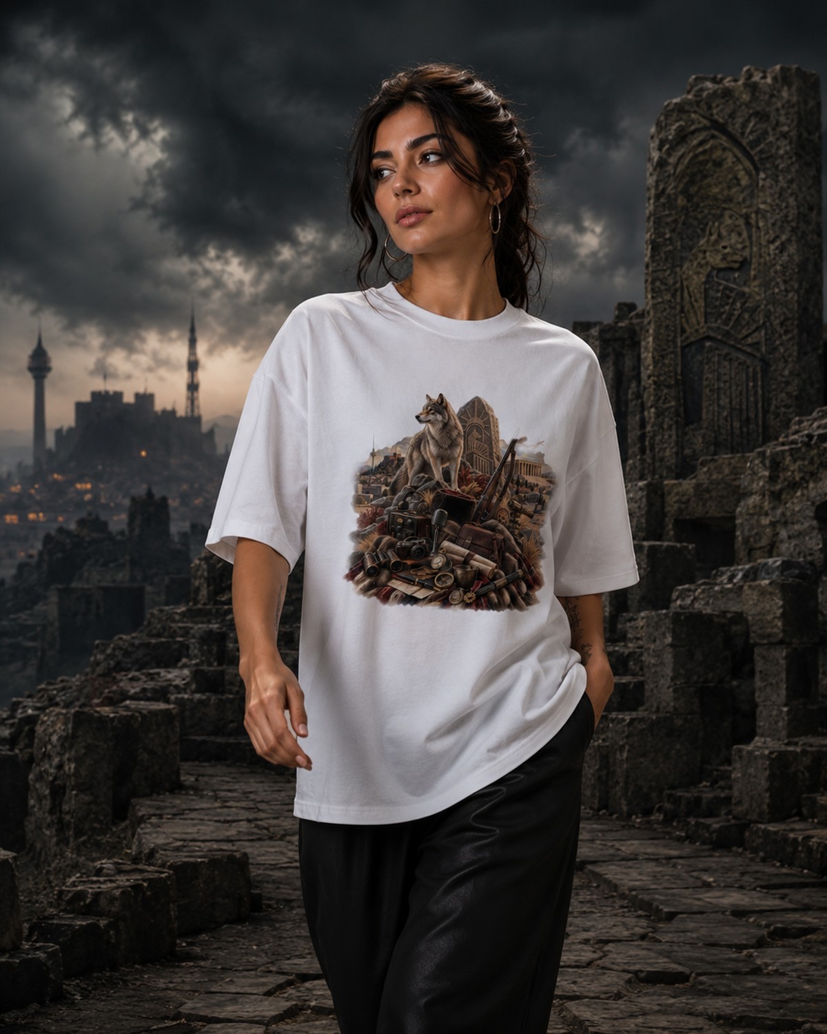 LASTURK tişört giyen kadın model