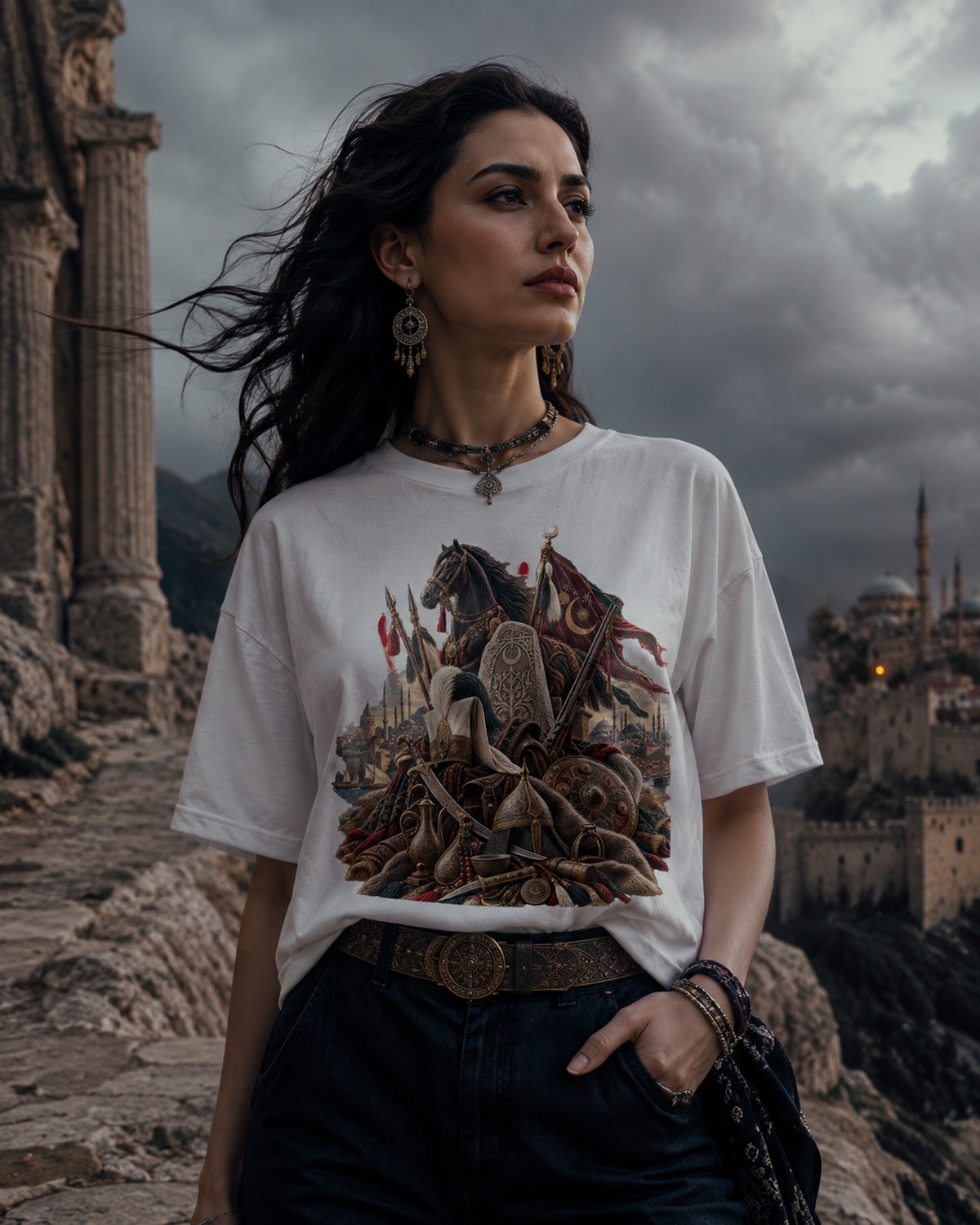 LATETURK tişört giyen kadın model