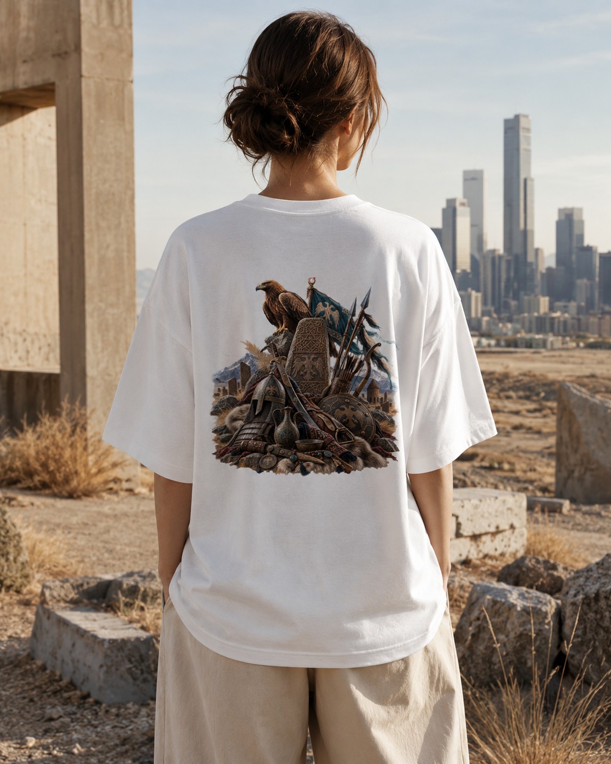 POSTURK kadın sırt baskılı oversize tişört — 2