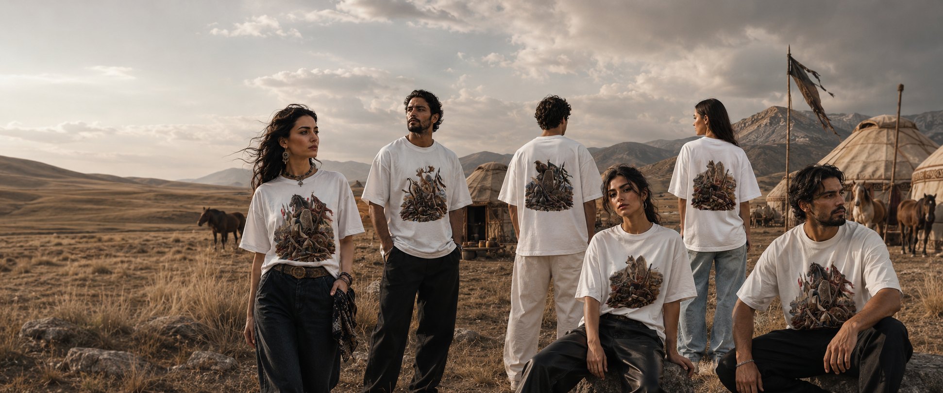 FOUR ERAS koleksiyonu — bozkırda dört model, KURGAN. oversize tişörtler
